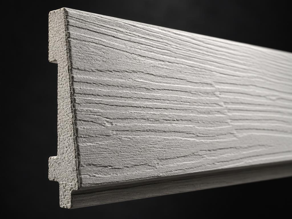 Close-up of a fiber cement siding board edge profile