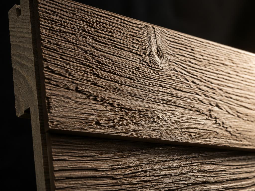 Close-up of deep wood grain engineered siding texture